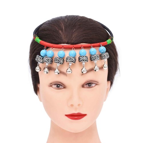 N-8244 Ethnic Retro Silver Alloy Blue Acrylic Beads Color Nylon Rope Necklace Hair Accessories