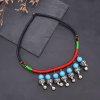 N-8244 Ethnic Retro Silver Alloy Blue Acrylic Beads Color Nylon Rope Necklace Hair Accessories