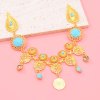 F-1137 Vintage Ethnic Gold Alloy Hair Accessories Green Stone Coin Tassel For Women