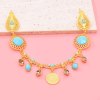 F-1137 Vintage Ethnic Gold Alloy Hair Accessories Green Stone Coin Tassel For Women
