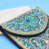 N-8246 New flower pattern Turquoise Rice Beads Short Hand Bag Purse Cosmetic Bag for Women Girls party Accessories