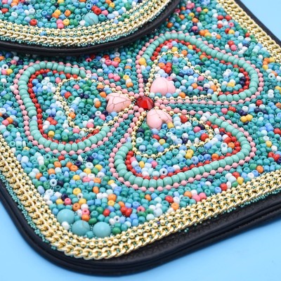 N-8246 New flower pattern Turquoise Rice Beads Short Hand Bag Purse Cosmetic Bag for Women Girls party Accessories