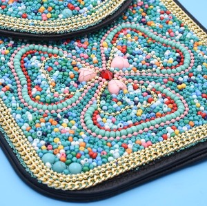 N-8246 New flower pattern Turquoise Rice Beads Short Hand Bag Purse Cosmetic Bag for Women Girls party Accessories