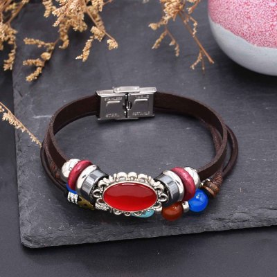 B-1296 Bohemian Vintage Retro Leather Rope Crystal Women Bracelet