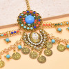 F-1138 New Retro Bohemian Style Gold Silver Coin Tassel Pendant Women's Blue Headwear