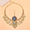 F-1138 New Retro Bohemian Style Gold Silver Coin Tassel Pendant Women's Blue Headwear