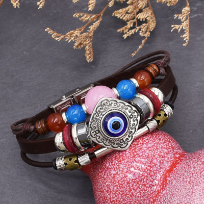 B-1297 Bohemian Vintage Retro Leather Rope Crystal Women Eye Bracelet
