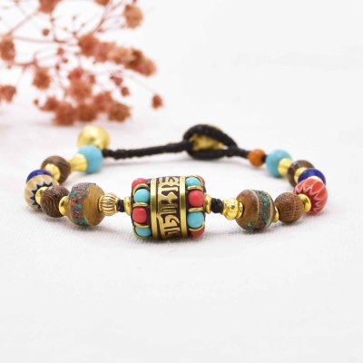 B-1298 Vintage Colorful Tibetan Ethnic Bell Bracelet for Women