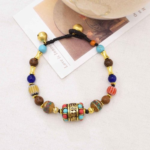 B-1298 Vintage Colorful Tibetan Ethnic Bell Bracelet for Women