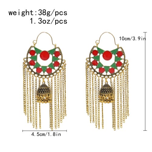 E-6665 Vintage Golden Bell Pendant Long Chain Tassel Earrings for Women