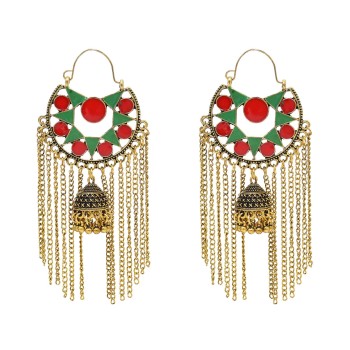 E-6665 Vintage Golden Bell Pendant Long Chain Tassel Earrings for Women