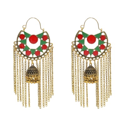 E-6665 Vintage Golden Bell Pendant Long Chain Tassel Earrings for Women