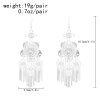E-6666 Silver Women Drop Earrings Carved Flower Ethnic Statement Tassel Earrings
