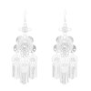 E-6666 Silver Women Drop Earrings Carved Flower Ethnic Statement Tassel Earrings