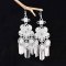 E-6666 Silver Women Drop Earrings Carved Flower Ethnic Statement Tassel Earrings