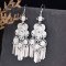 E-6666 Silver Women Drop Earrings Carved Flower Ethnic Statement Tassel Earrings