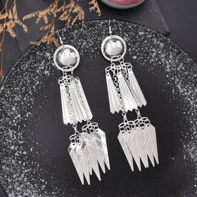 E-6669 Bohemian Ethnic Style Silver Tassel Pendant Women's Fashion Earrings