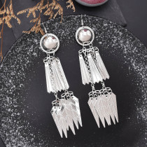 E-6669 Bohemian Ethnic Style Silver Tassel Pendant Women's Fashion Earrings