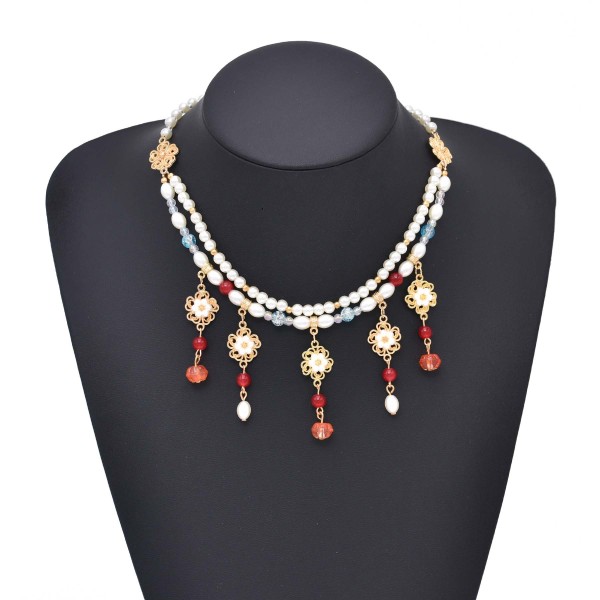 N-8252 Double Layer Fashion Pearl Beaded Necklace for Women