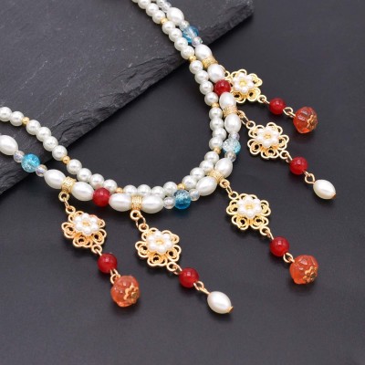 N-8252 Double Layer Fashion Pearl Beaded Necklace for Women