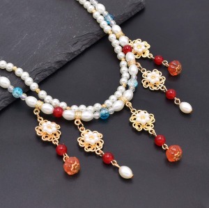N-8252 Double Layer Fashion Pearl Beaded Necklace for Women