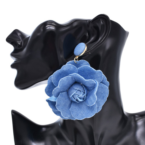 E-6671 Trendy New Women's Blue Denim Flower Punk Style Fashion Earrings