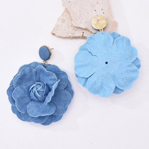 E-6671 Trendy New Women's Blue Denim Flower Punk Style Fashion Earrings