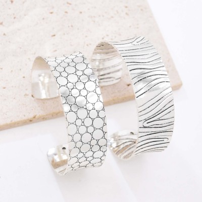 B-1306 2 Styles Silver Circle Tree Texture Open Bracelet for Women Men