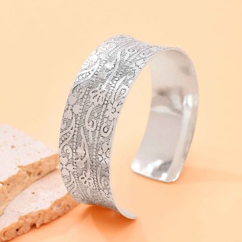 B-1304 Silver Women Open Bracelets Ethnic Carved Statement Bracelets