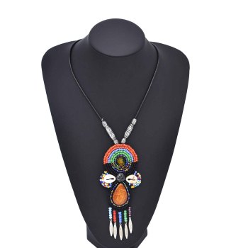 N-8254 Ethnic Colorful Small Beads Tassel Necklace for Women