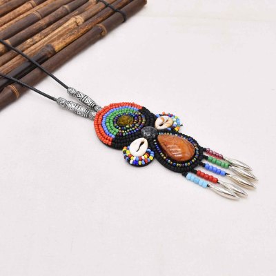 N-8254 Ethnic Colorful Small Beads Tassel Necklace for Women
