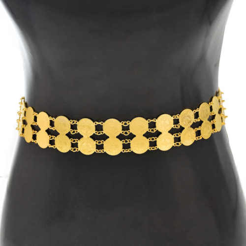N-7764 Indian Double Chain Women Belt Body Jewelry Indian France Gold Metal Hollow Flower Belly Dance Waist Belt Chains for Women