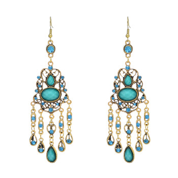 E-6672 Bohemian Green Acrylic Beads Drop Tassel Pendant Earrings
