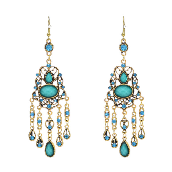 E-6672 Bohemian Green Acrylic Beads Drop Tassel Pendant Earrings