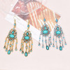 E-6672 Bohemian Green Acrylic Beads Drop Tassel Pendant Earrings