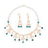 Traditional Ethnic Faux Pearl Chain Beaded Charms Women's Necklace Earrings Set