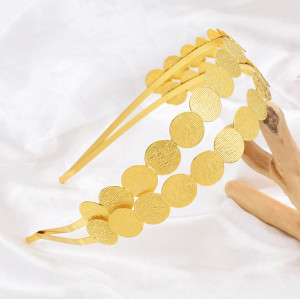 F-1144 New Unique Design Gold Round Coin Inlaid Women's Fashion Metal Plated Hair Band