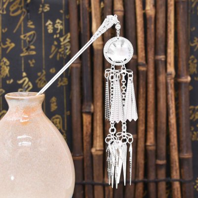 F-1148 Silver Alloy Tassel Women Hairpin Ethnic Pendant Statement Hair Jewelry