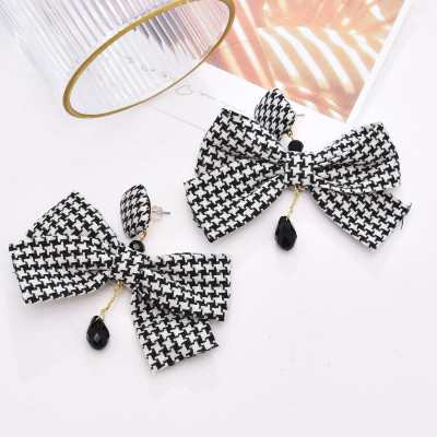 E-6674 New Unique Design Black and White Plaid Women's Personalized Fashion Fabric Earrings Jewelry