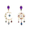 E-6675 Colorful Crystal Tassel Pendant Sun Moon Asymmetric Earrings for Women