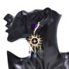 E-6675 Colorful Crystal Tassel Pendant Sun Moon Asymmetric Earrings for Women