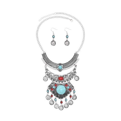 N-8266 Coin Tassel Women Jewelry Sets Vintage Acrylic Bohemian Ethnic Necklace Earring 2 PC Sets