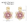E-6678 Gold Alloy Hollowed Pink Lace Crystal 3D Flower Earrings for Women