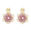 E-6678 Gold Alloy Hollowed Pink Lace Crystal 3D Flower Earrings for Women