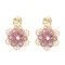 E-6678 Gold Alloy Hollowed Pink Lace Crystal 3D Flower Earrings for Women