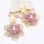 E-6678 Gold Alloy Hollowed Pink Lace Crystal 3D Flower Earrings for Women