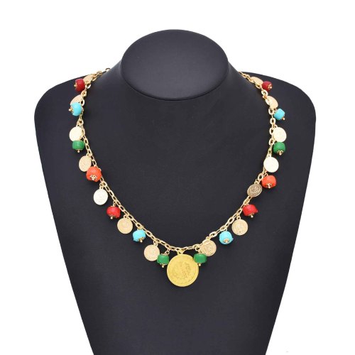 N-8264 Bohemian Fashion Colorful Necklace Coin Chains Colorful Beads Necklace for Women