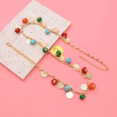 N-8264 Bohemian Fashion Colorful Necklace Coin Chains Colorful Beads Necklace for Women