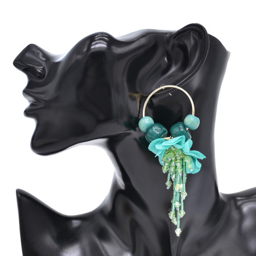 E-6680 New Design Emerald Green Acrylic Beaded Tassels Women's Personalized Pendant Earrings