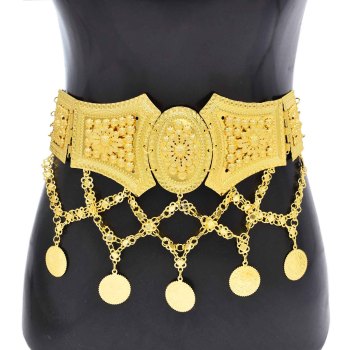 N-8267 Golden Coin Tassel Women Body Jewelry Ethnic Statement Waist Chains